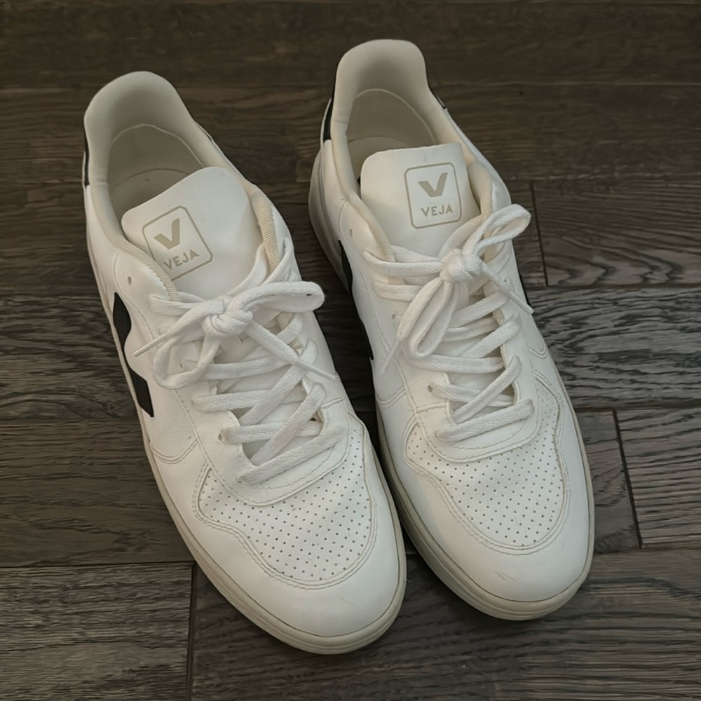 Veja Men's White Sneakers with Black V Logo